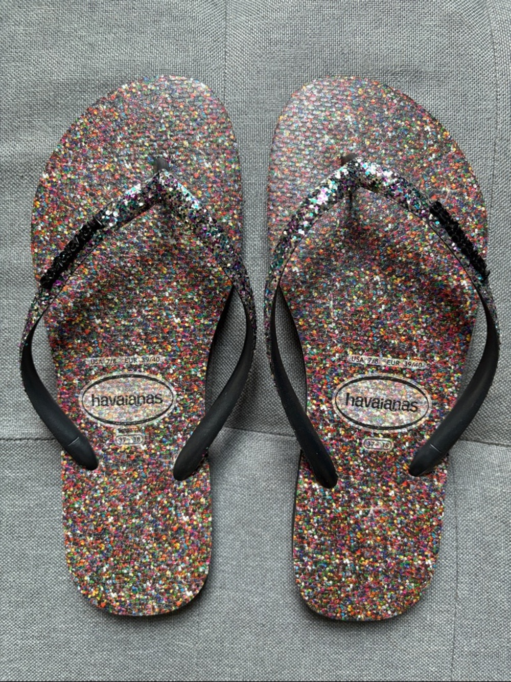 Havaianas Black-Strap Multicolor Glitter Women's Sandals 7-8 (Runs Small)
